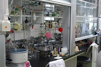 A hooded lab bench